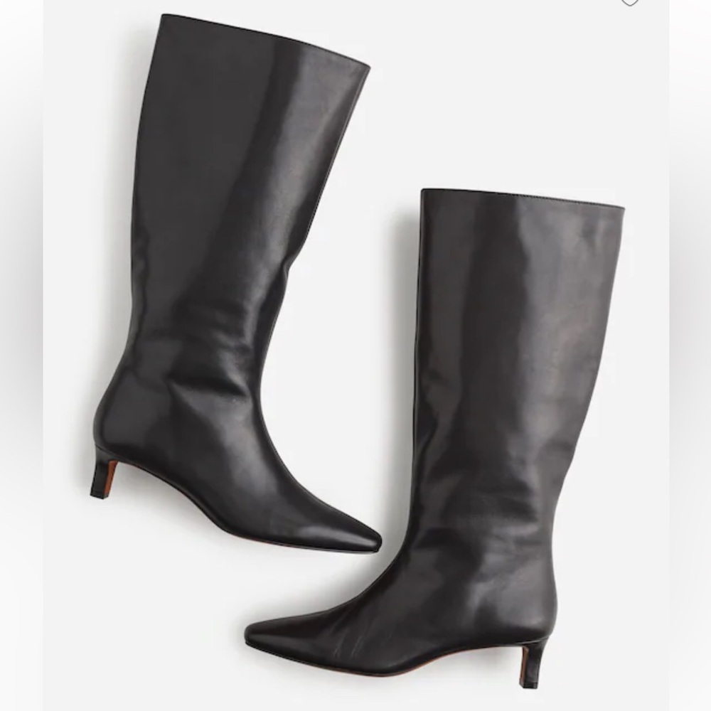 Madewell The Dimes Kitten Heel Knee High Boot Black Leather Size 7